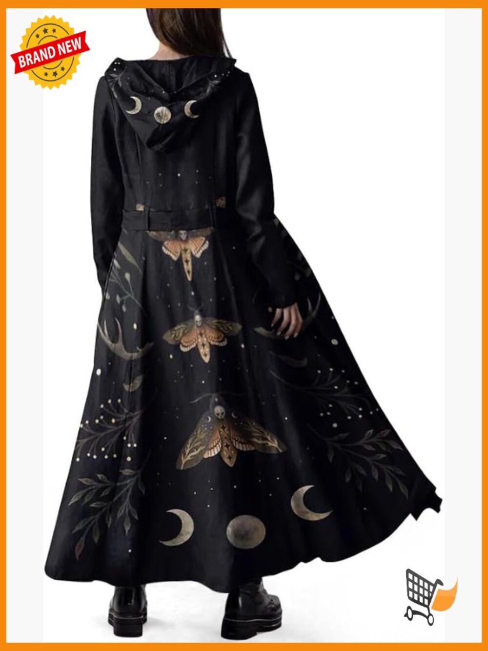 Gothic Long Fleece Trench Coat Winter Hooded Belted Peacoat